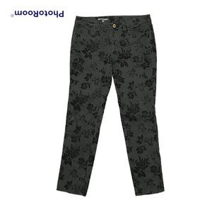 BROOKS BROTHERS Natalie Fit Pant Women 8 Cotton Black Velvet Flowers 2% Stretch